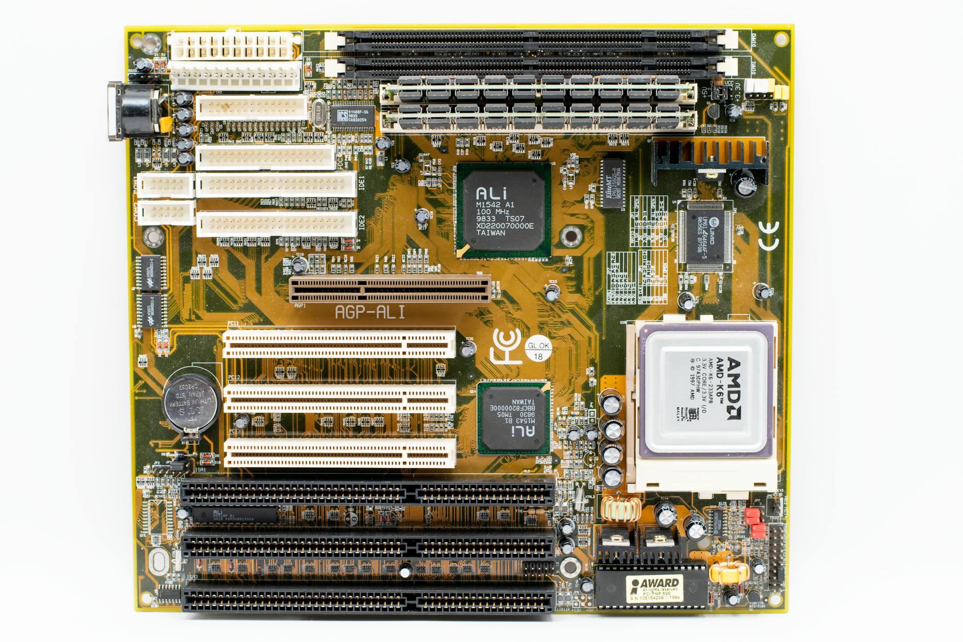 Close-up view of advanced computer chips and semiconductors on circuit board