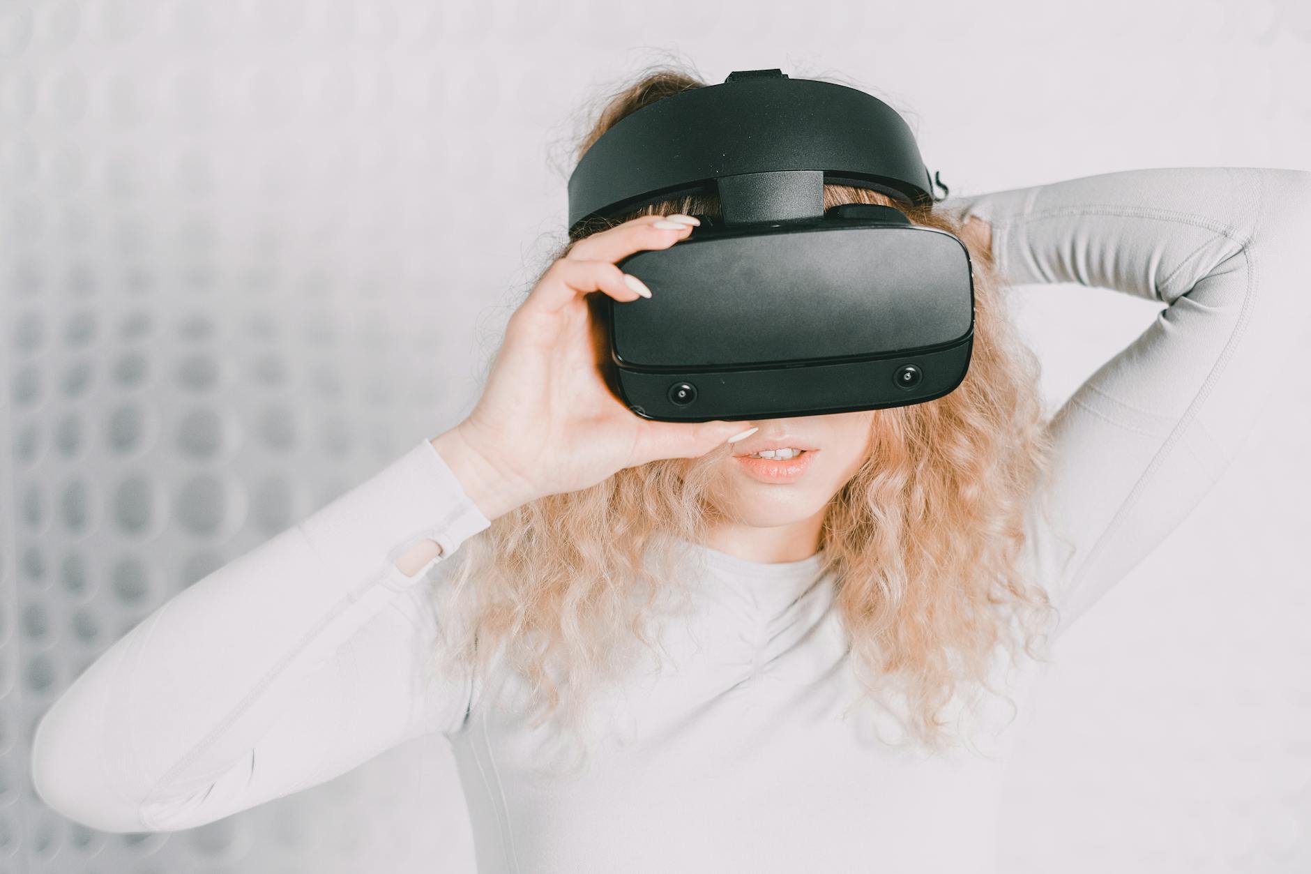 Modern VR headset displaying advanced mixed reality technology