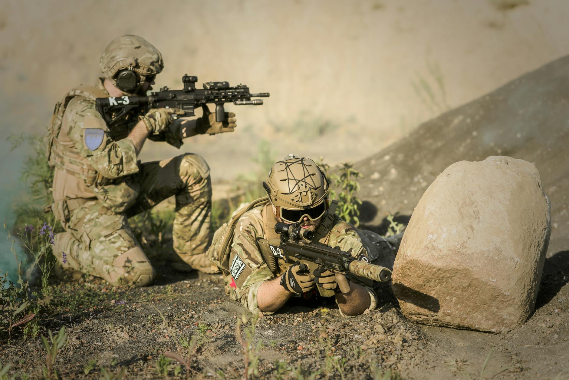 Soldiers participating in military training exercises and drills