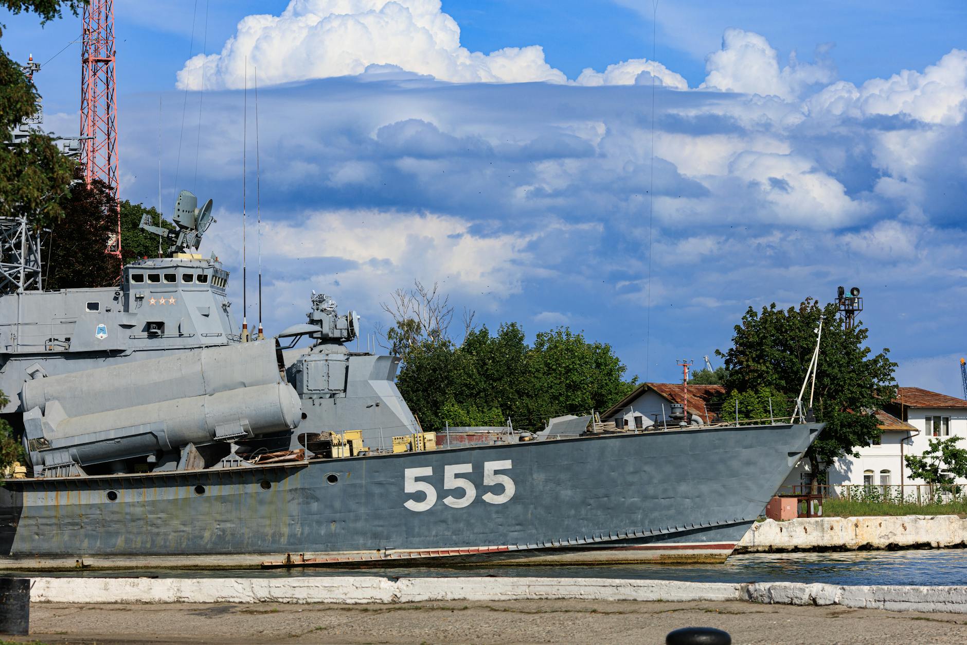 Naval vessel conducting operations at sea during military exercise