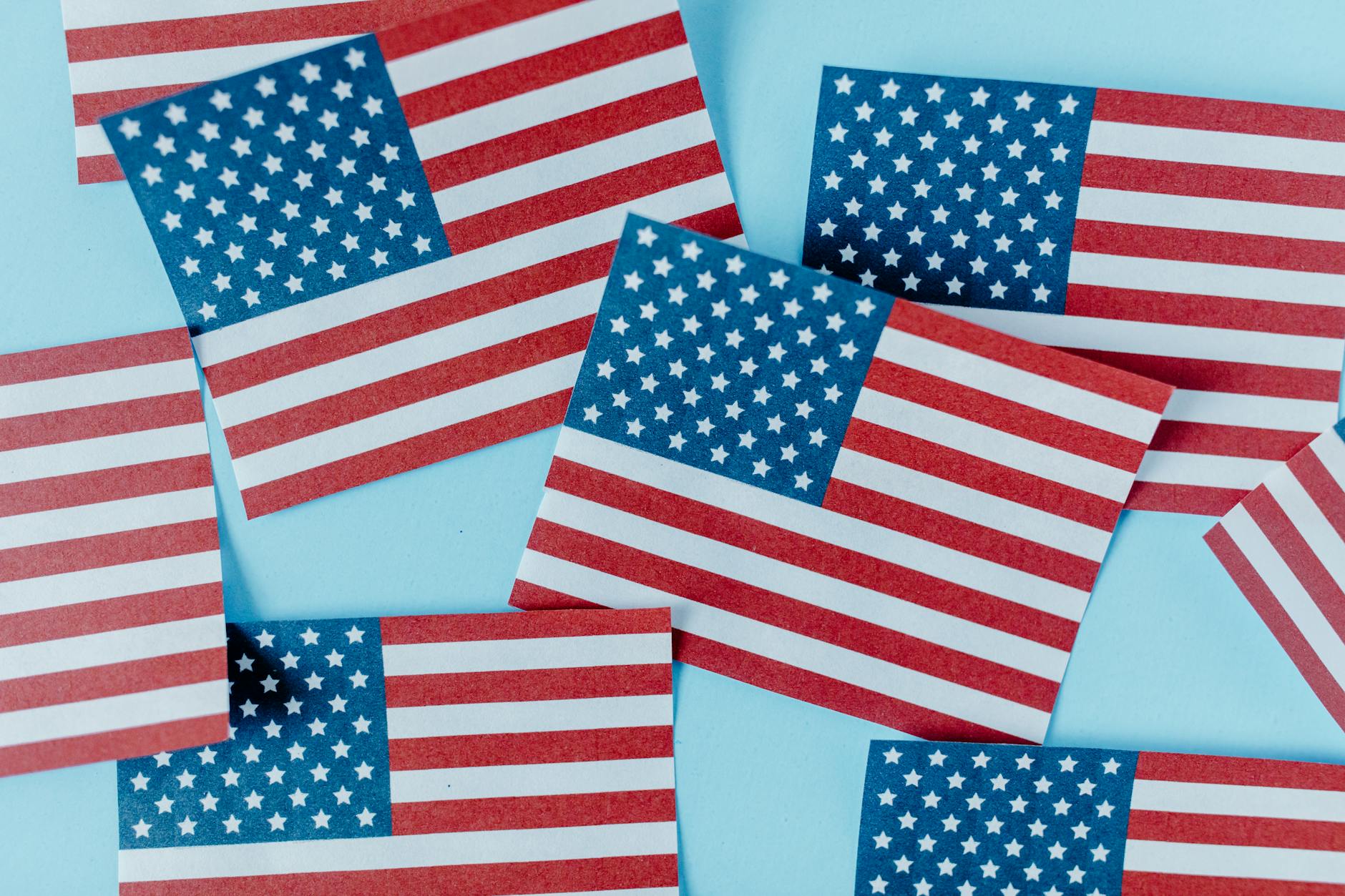American flags displayed representing national political parties and patriotic symbols