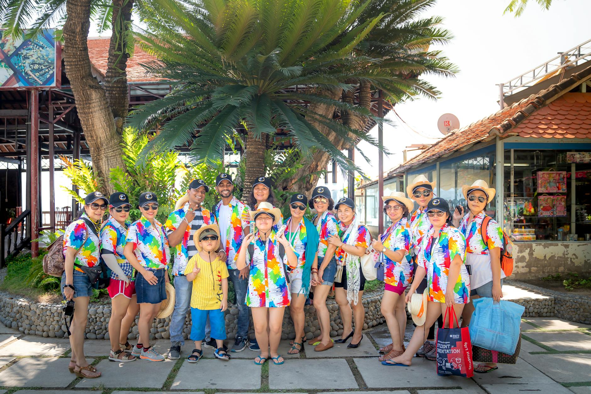Group of international tourists walking together on guided tour