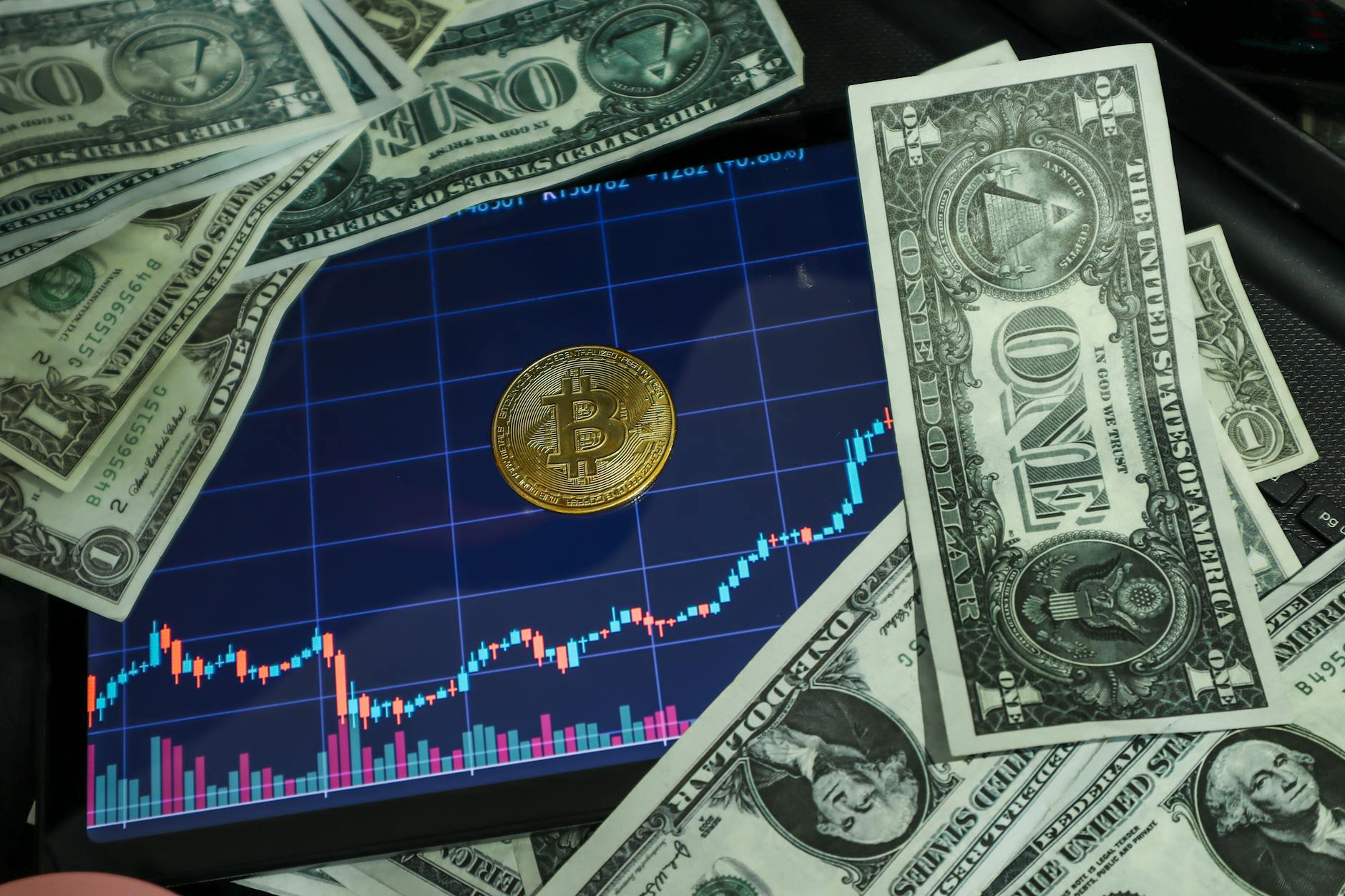 Financial trading screens showing currency exchange rates and market data