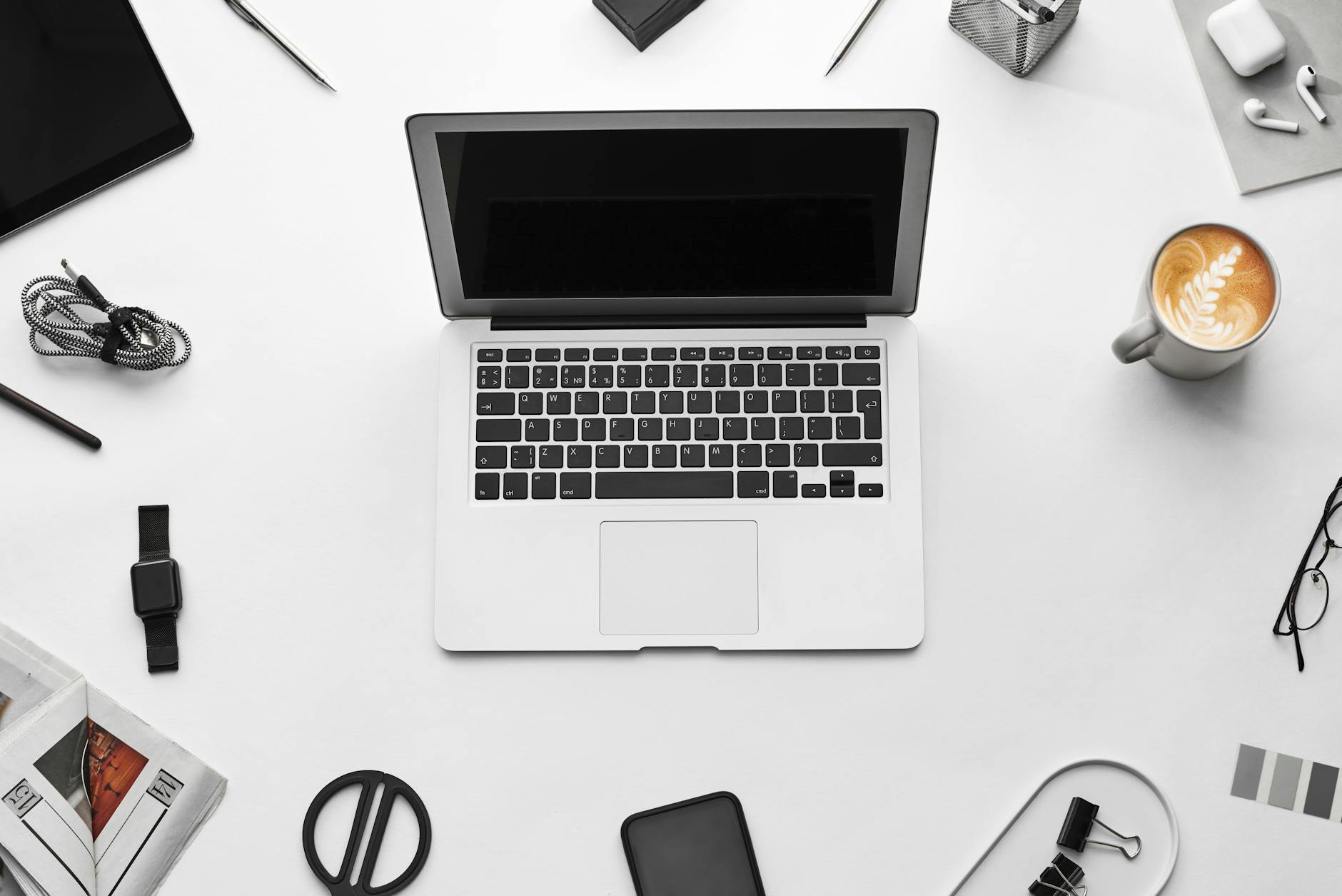 Modern office workspace with advanced technology setup