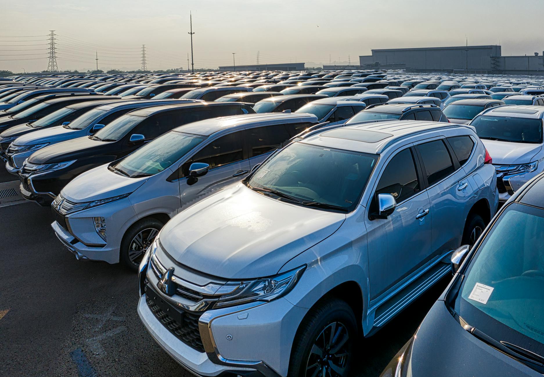 Automotive production facility with vehicles being assembled