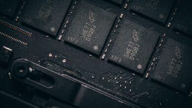 Close-up of advanced semiconductor chips on a circuit board