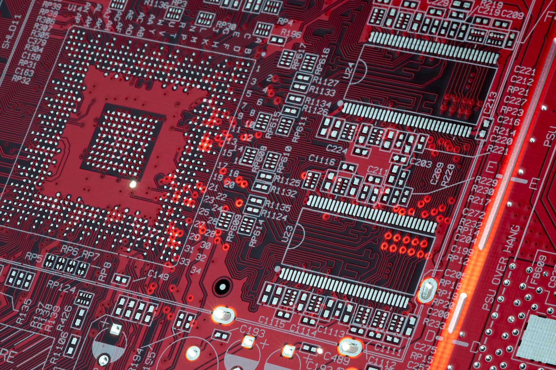 Close-up of a modern processor chip on a circuit board