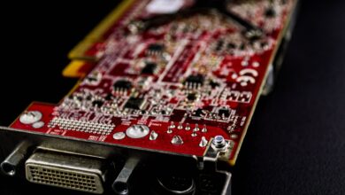 Close-up of a modern laptop processor chip on a circuit board