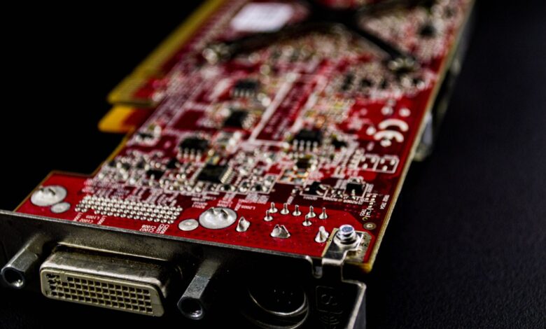 Close-up of a modern laptop processor chip on a circuit board