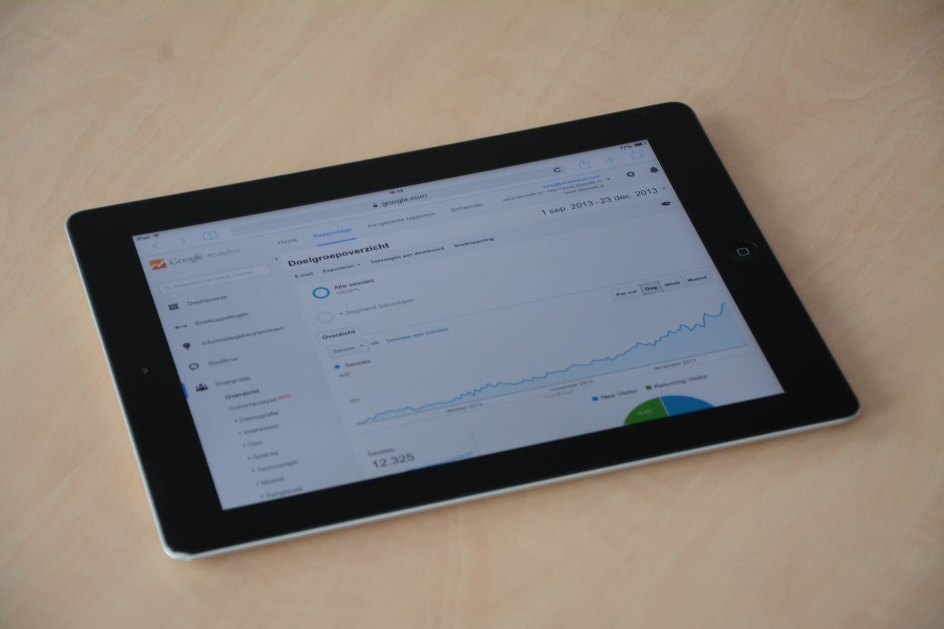 A laptop showing a website traffic analytics dashboard with declining metrics