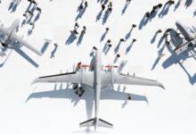 Military autonomous drone system in flight representing next-generation defense technology