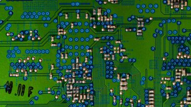 Close-up of a semiconductor microchip circuit board representing mobile processor design