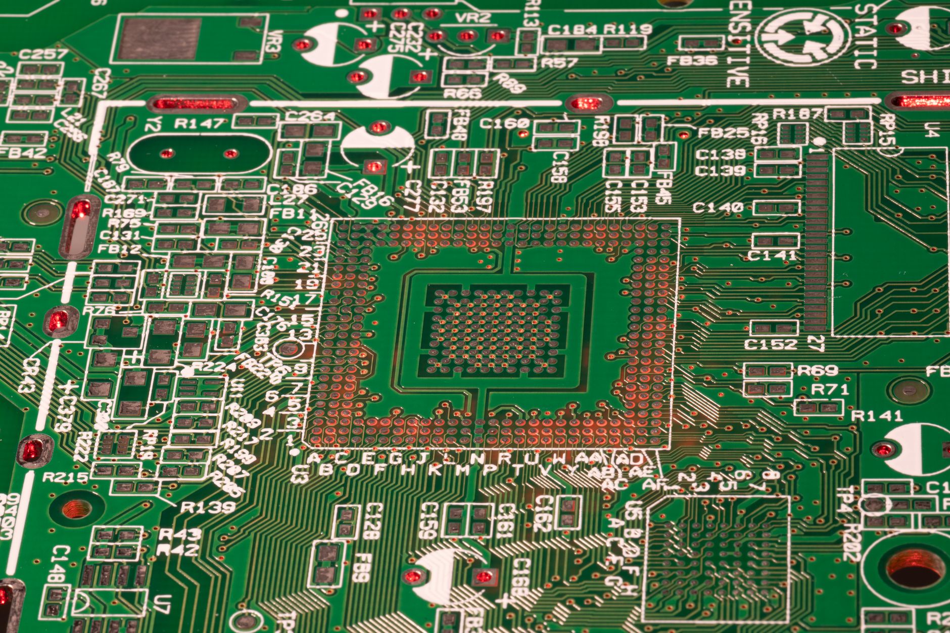 Close-up of a semiconductor processor chip representing AI accelerator hardware