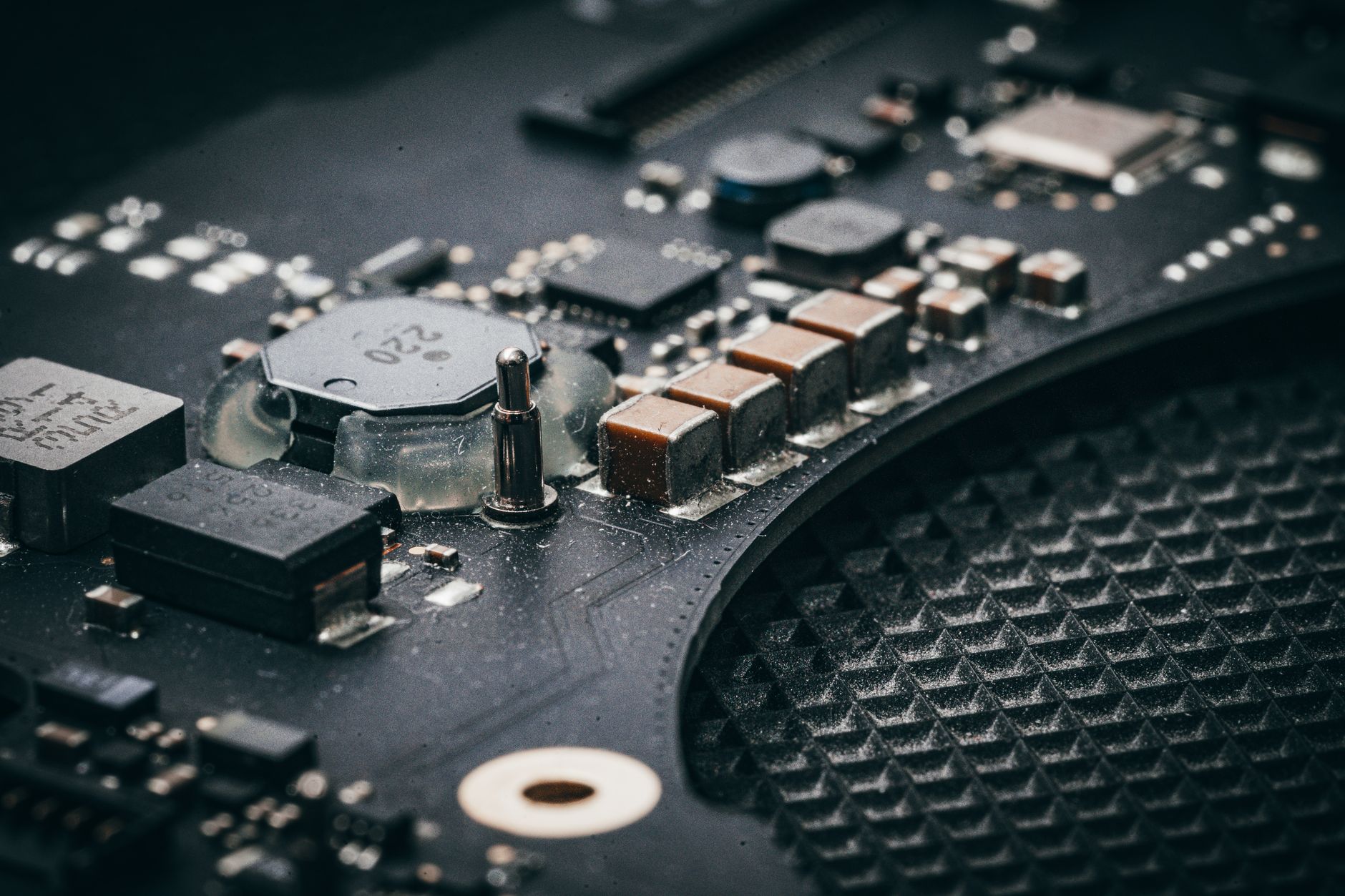 Close-up of advanced microchip production equipment in a technology lab